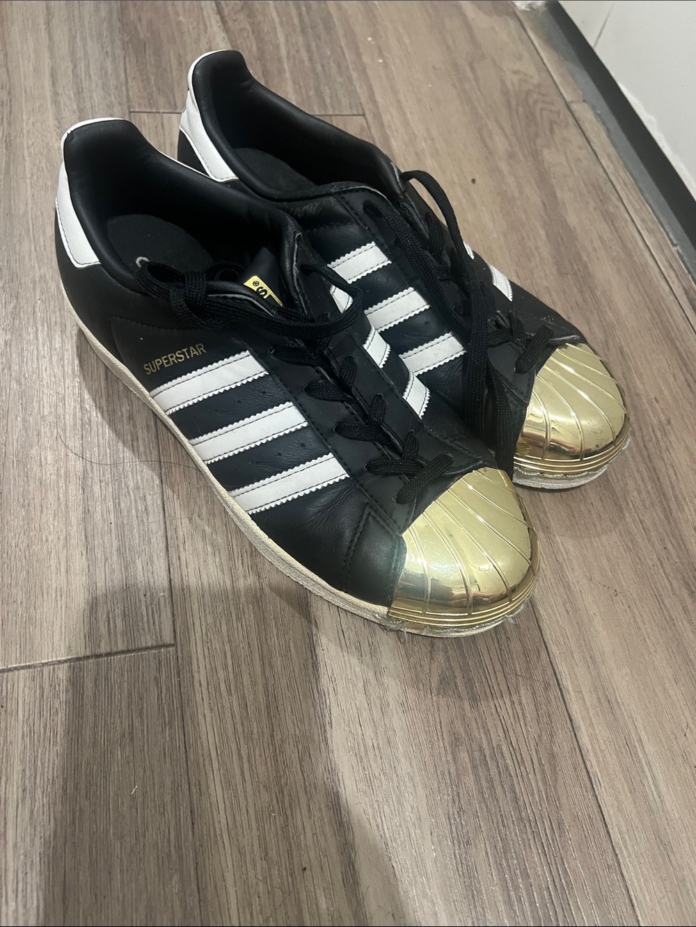 adidas Black & White Sneakers with Gold Shell Toe
